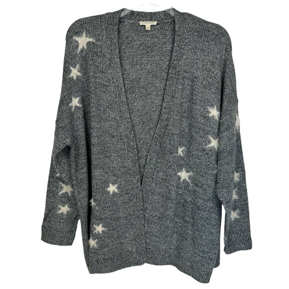 loralette Sweaters - LORALETTE | Gray Knit Open-Front Fuzzy Star Cardigan | Women's 3X
